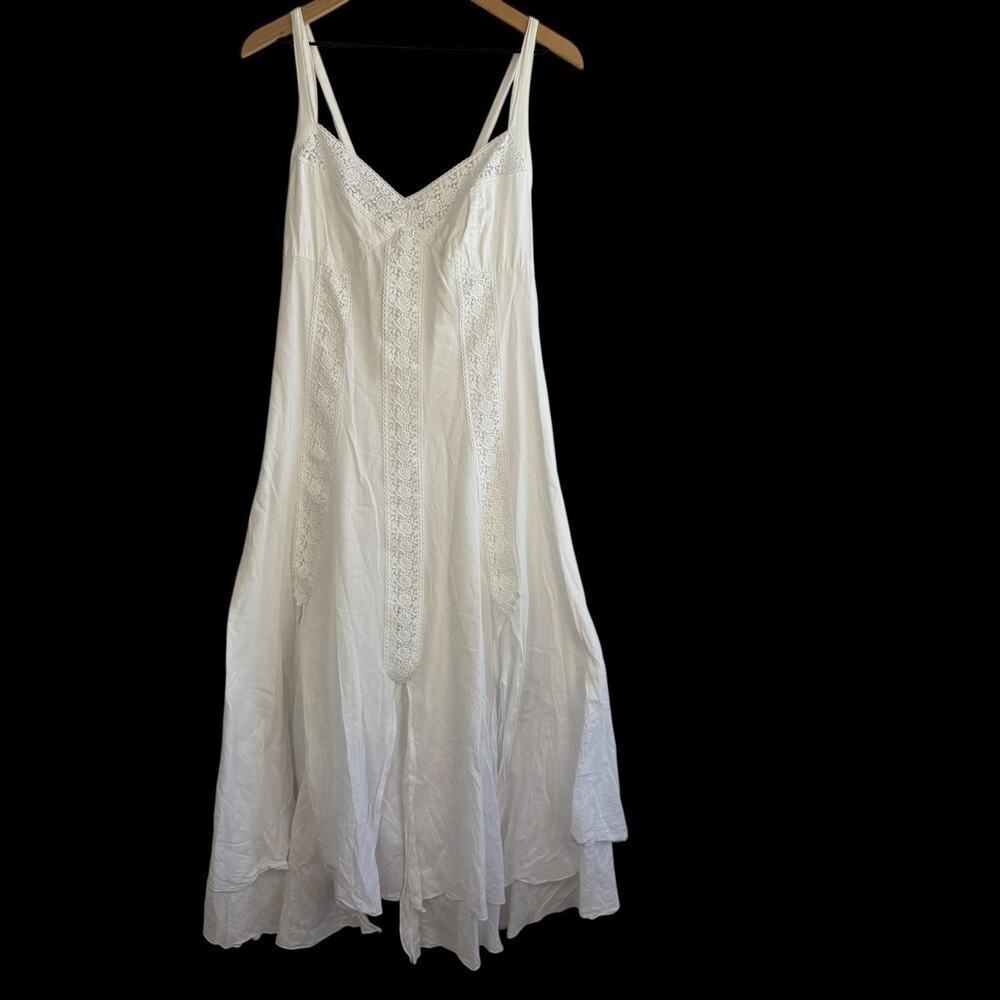 CHARLO RUIZ IBIZA Cotton Voile White Maxi Dress Large Babydoll Beachy Resort